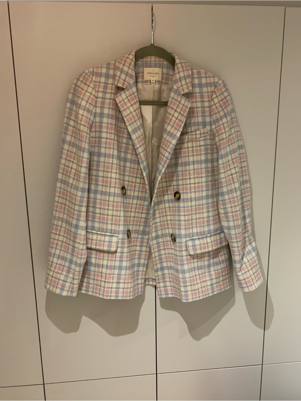 Sezane Christie Jacket in Pastel Check Wool